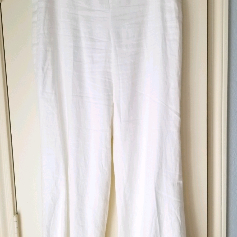 Talbots white linen wide leg trousers